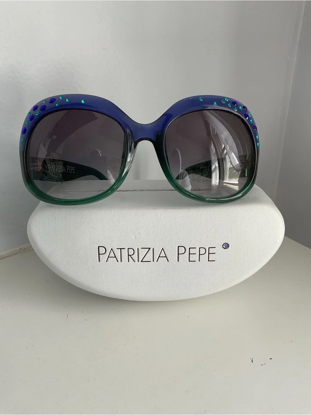Patrizia Pepe Women’s Gradient Blue-Green Sunglasses with Rhinestones